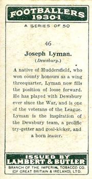 1931 Lambert & Butler Footballers 1930-1 #46 Joseph Lyman Back