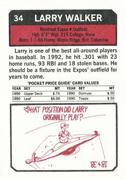 1993 SCD Sports Card Pocket Price Guide #34 Larry Walker Back