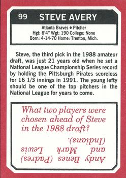 1993 SCD Sports Card Pocket Price Guide #99 Steve Avery Back