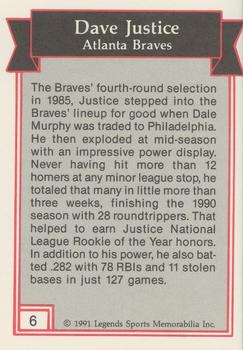 1991 Legends Sports Memorabilia - Gold #6 Dave Justice Back
