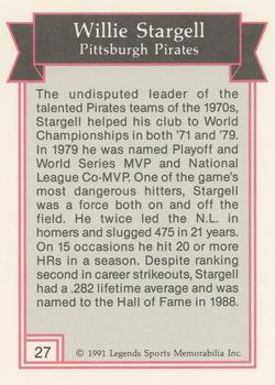 1991 Legends Sports Memorabilia - Gold #27 Willie Stargell Back