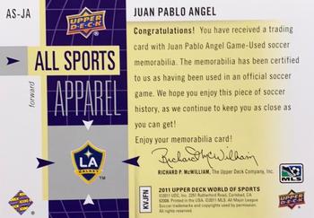 2011 Upper Deck World of Sports - All Sports Apparel #AS-JA Juan Pablo Angel Back