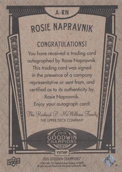 2015 Upper Deck Goodwin Champions - Autographs #A-RN Rosie Napravnik Back