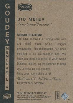 2015 Upper Deck Goodwin Champions - Goudey Memorabilia #GM-SM Sid Meier Back