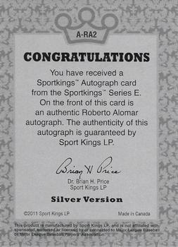 2012 Sportkings Series E - Autographs Silver Version #A-RA2 Roberto Alomar Back