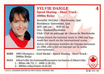 1992 BNA Canadian Winter Olympic Medal Winners #4 Sylvie Daigle Back