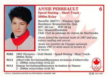 1992 BNA Canadian Winter Olympic Medal Winners #6 Annie Perreault Back