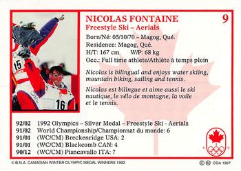1992 BNA Canadian Winter Olympic Medal Winners #9 Nicolas Fontaine Back