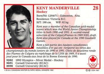 1992 BNA Canadian Winter Olympic Medal Winners #28 Kent Manderville Back