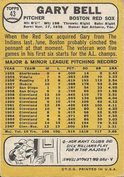 1968 Topps Milton Bradley Win-A-Card #43 Gary Bell Back