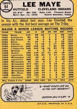 1968 Topps Milton Bradley Win-A-Card #94 Lee Maye Back