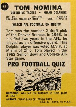 1968 Topps Milton Bradley Win-A-Card #86 Tom Nomina Back