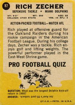 1968 Topps Milton Bradley Win-A-Card #87 Rich Zecher Back