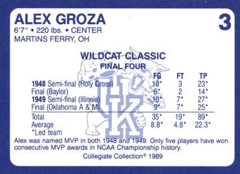 1989-90 Collegiate Collection Kentucky Wildcats #3 Alex Groza Back