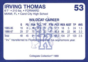 1989-90 Collegiate Collection Kentucky Wildcats #53 Irving Thomas Back