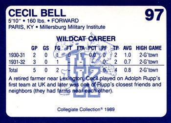 1989-90 Collegiate Collection Kentucky Wildcats #97 Cecil Bell Back