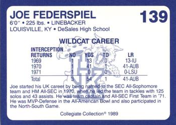 1989-90 Collegiate Collection Kentucky Wildcats #139 Joe Federspiel Back