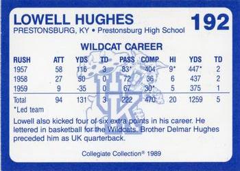 1989-90 Collegiate Collection Kentucky Wildcats #192 Lowell Hughes Back