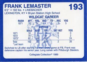 1989-90 Collegiate Collection Kentucky Wildcats #193 Frank LeMaster Back