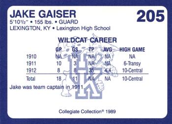 1989-90 Collegiate Collection Kentucky Wildcats #205 Jake Gaiser Back