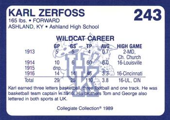 1989-90 Collegiate Collection Kentucky Wildcats #243 Karl Zerfoss Back