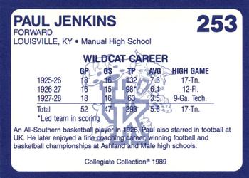 1989-90 Collegiate Collection Kentucky Wildcats #253 Paul Jenkins Back