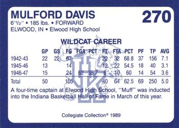 1989-90 Collegiate Collection Kentucky Wildcats #270 Mulford Davis Back