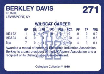 1989-90 Collegiate Collection Kentucky Wildcats #271 Berkley Davis Back