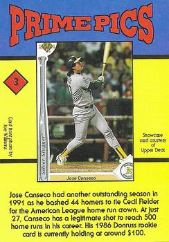 1992 The Sports Card Review & Value Line Prime Pics #3 Jose Canseco Back