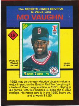 1992 The Sports Card Review & Value Line Prime Pics #16 Mo Vaughn Back