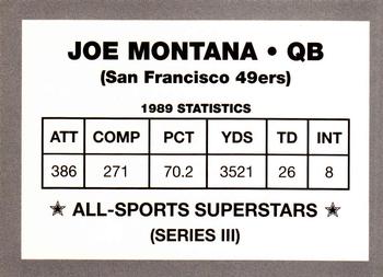 1989-90 All-Sports Superstars Series 1-4 (unlicensed) #NNO Joe Montana Back