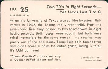 1954 Quaker Oats Sports Oddities #25 Texas U/Northwestern U Back