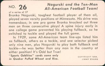 1954 Quaker Oats Sports Oddities #26 Bronko Nagurski Back