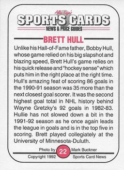 1991 Allan Kaye's Sports Cards News Magazine - Standard-Sized 1992 #22 Brett Hull Back
