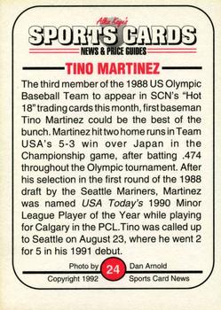1991 Allan Kaye's Sports Cards News Magazine - Standard-Sized 1992 #24 Tino Martinez Back