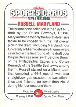 1991 Allan Kaye's Sports Cards News Magazine - Standard-Sized 1992 #25 Russell Maryland Back