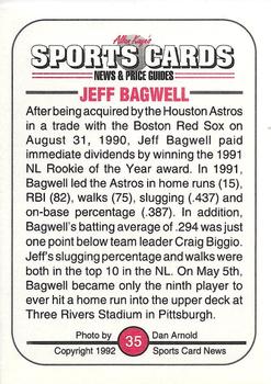 1991 Allan Kaye's Sports Cards News Magazine - Standard-Sized 1992 #35 Jeff Bagwell Back