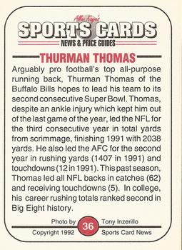 1991 Allan Kaye's Sports Cards News Magazine - Standard-Sized 1992 #36 Thurman Thomas Back