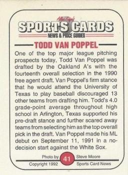 1991 Allan Kaye's Sports Cards News Magazine - Standard-Sized 1992 #41 Todd Van Poppel Back