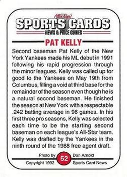 1991 Allan Kaye's Sports Cards News Magazine - Standard-Sized 1992 #52 Pat Kelly Back