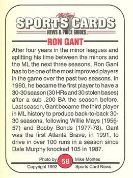 1991 Allan Kaye's Sports Cards News Magazine - Standard-Sized 1992 #58 Ron Gant Back