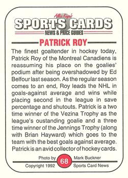 1991 Allan Kaye's Sports Cards News Magazine - Standard-Sized 1992 #68 Patrick Roy Back
