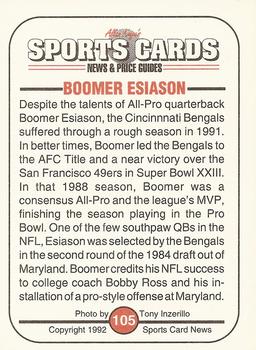 1991 Allan Kaye's Sports Cards News Magazine - Standard-Sized 1992 #105 Boomer Esiason Back