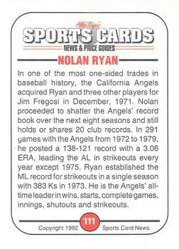 1991 Allan Kaye's Sports Cards News Magazine - Standard-Sized 1992 #111 Nolan Ryan Back