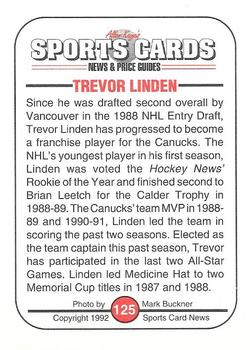 1991 Allan Kaye's Sports Cards News Magazine - Standard-Sized 1992 #125 Trevor Linden Back