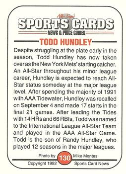 1991 Allan Kaye's Sports Cards News Magazine - Standard-Sized 1992 #130 Todd Hundley Back