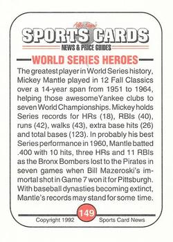 1991 Allan Kaye's Sports Cards News Magazine - Standard-Sized 1992 #149 Mickey Mantle Back