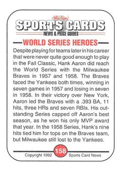1991 Allan Kaye's Sports Cards News Magazine - Standard-Sized 1992 #158 Hank Aaron Back