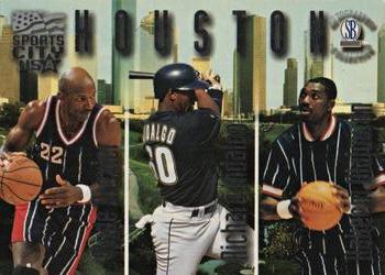 1997-98 Score Board Autographed Collection - Sports City USA #SC3 Clyde Drexler / Richard Hidalgo / Hakeem Olajuwon Front