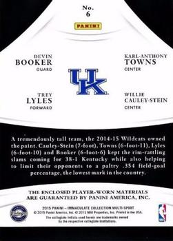 2015 Panini Immaculate Collection Collegiate - Quads #6 Trey Lyles / Devin Booker / Karl-Anthony Towns / Willie Cauley-Stein Back